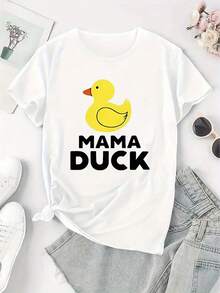 GiftGiftGiftGiftT-Shirt, Mexican National Team Soccer Jersey, With Creative Yellow Duck Print And Lettering, Fashionable For Women, Short-Sleeved T-Shirt, Casual And Sporty, Comfortable For Summer Vacation, Soft. - 白色 - 查看 3