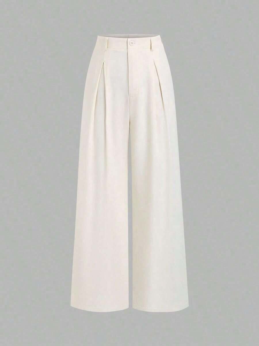 Pantalones anchos plegados con estampado jacquard elegante vintage para mujer, otoño/invierno - Beis - Ver 1