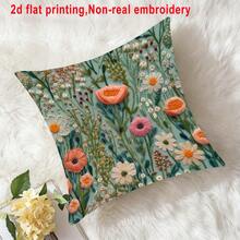 1 pieza Funda de cojín con estampado de flores silvestres de aspecto bordado en verde menta (impresión plana 2D, no bordado), funda de cojín de estilo pastoril fresco para sofá/dormitorio, funda de cojín decorativa para sala de estar, tela de poliéster, impresión unilateral, sin incluir el relleno del cojín, 45*45cm - verde menta - Ver 5