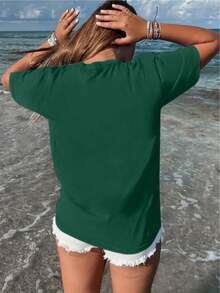 Vintage. MOGU AL'NEĆU Short-Sleeved Crew Neck T-Shirt With Print, Casual And Sexy Style, Suitable For Spring, Summer, Autumn, Daily Wear, Vacation, Travel, Sports, Fitness, Parties And Sightseeing. Comfortable Fit, Comfortable Fabric, Machine Washable, Perfect As A Holiday Gift. - 綠色 - 查看 2