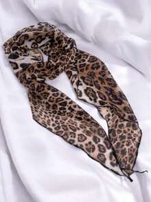 Bufanda ligera con estampado de leopardo para mujer, chal de seda suave, accesorio versátil para la cabeza y el cuello, uso diario casual - Café integral - Ver 6