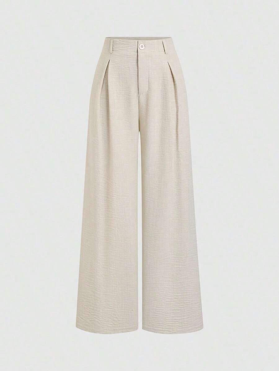 Pantalones anchos de mujer vintage elegantes con textura y plisados, para otoño/invierno - verde menta - Ver 1