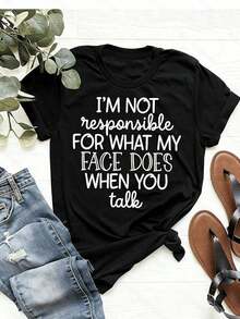 Las mujeres adoran las camisetas casuales estampadas - Manga corta, cuello ajustado, primavera/verano - Ligeras, transpirables, un elemento esencial del vestuario con estilo. Camiseta estampada de manga corta con cuello redondo para mujer - Uso diario casual, deportivo y de fitness, para todas las estaciones (incluido el Día de San Valentín), ropa de verano. - Negro - Ver 6