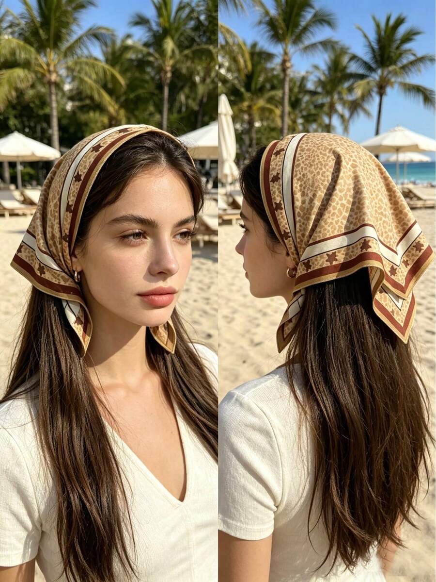 1 pieza Pañuelo/Diadema triangular con estampado de leopardo retro de moda, versátil y clásico, adecuado para salidas diarias y uso vacacional - Multicolor - Ver 1