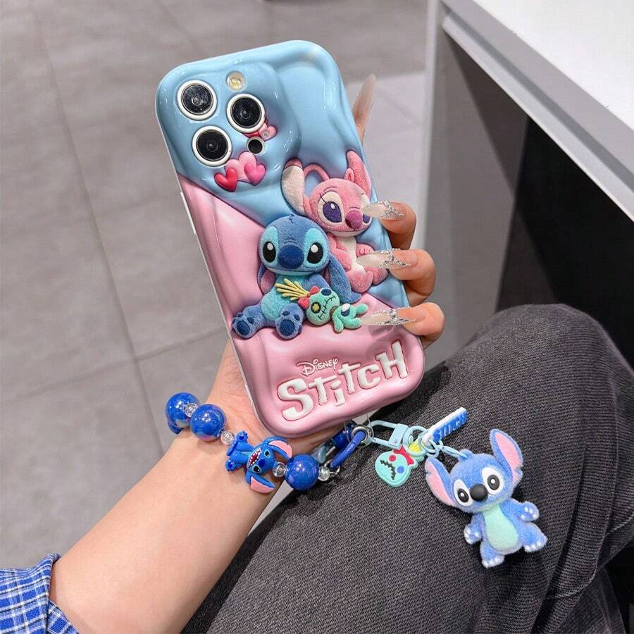 Disney Lilo & Stitch Phone Case With Stitch And Angel Charm And Stitch Lanyard - Cute Stitch And Angel Protective Case With Plush Doll And Heart Design, Equipped With Delicate Stitch Decorative Lanyard And Beaded Bracelet For Easy Carrying, Compatible With IPhone 17, 16, 15, 14, 13, 12, 11 Pro Series, Ideal For Birthdays, Holidays, Anniversaries, Graduation Gifts, Or Any Special Occasion To Surprise Family, Friends, Classmates, And Loved Ones. - 白色 - 查看 1