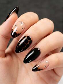 Melhore seu temperamento com 10 peças, unhas artesanais de formato curto e amendoado, design de halo, conjunto completo de arte de unhas em acrílico, produtos de unhas de estilo único, incluindo 1 mini lixa de unhas e 1 adesivo, perfeito para arte de unhas DIY para meninas e mulheres, comemorações de feriados, festas de música e vários eventos - Multicolorido - Visão 11