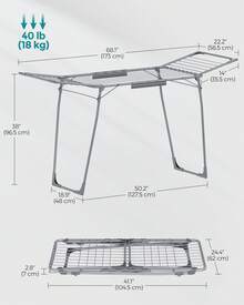 SONGMICS Clothes Drying Rack Foldable, Gullwing Laundry Drying Rack, Space-Saving, 22.2 X 68.1 X 38 Inches, Sock Clips, Metal Structure, For Clothes, Towels, Linens, Indoor, Outdoor - 室外灰色 - 查看 6