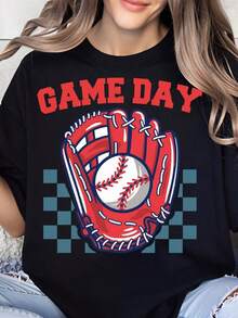 Camiseta de Béisbol con Guante y Pelota para Hombres y Mujeres, Ropa Casual para Fanáticos del Deporte, Eventos de Béisbol y Espíritu de Equipo - Negro - Ver 7