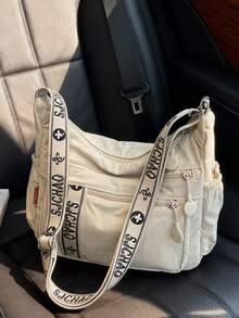 Bolsa Transversal Personalizada com Design de Nicho Versátil e Casual, Bolsa de Ombro Fashionável de Alta Qualidade e Grande Capacidade com Vários Bolsos, com Alça de Ombro Especial, Adequada para Trabalho, Transporte, Compras, Jantar, Etc. - Bege - Visão 8