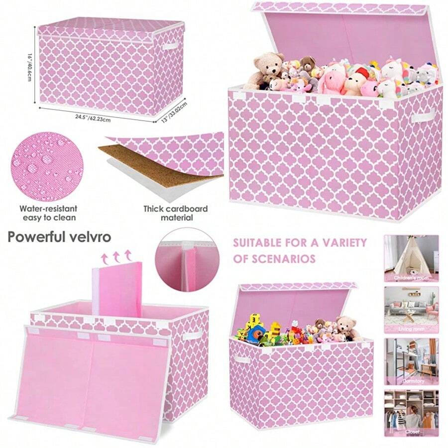 Homyfort - Caja de Juguetes Grande para Niños y Niñas, con Tapa Abatible y Divisor, Almacenamiento Multiuso, Rosa, 24.5 x 13 x 16 Pulgadas - Rosado - Ver 1