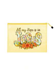 Bolsa de playa de malla de colores a prueba de agua, bolsa de maquillaje con estampado de letras florales "Jesús", bolsa de maquillaje transparente de gran capacidad - Multicolor - Ver 16