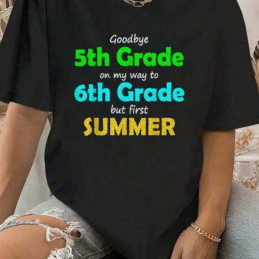 Camia 100% Algodón "Adiós 5º Grado, Vaya Mi Camino al 6º Grado, Graduación 2022" 220g.Camia de algodón puro de alta calidad con estampado minimalista, tela suave y transpirable, cómoda y holgada, adecuada para uso diario, ideal para ropa casual de oficina, apariencia diaria de primavera y verano, diseño elegante y juvenil.Ropa de hombre transpirable y cómoda. - Negro - Ver 1