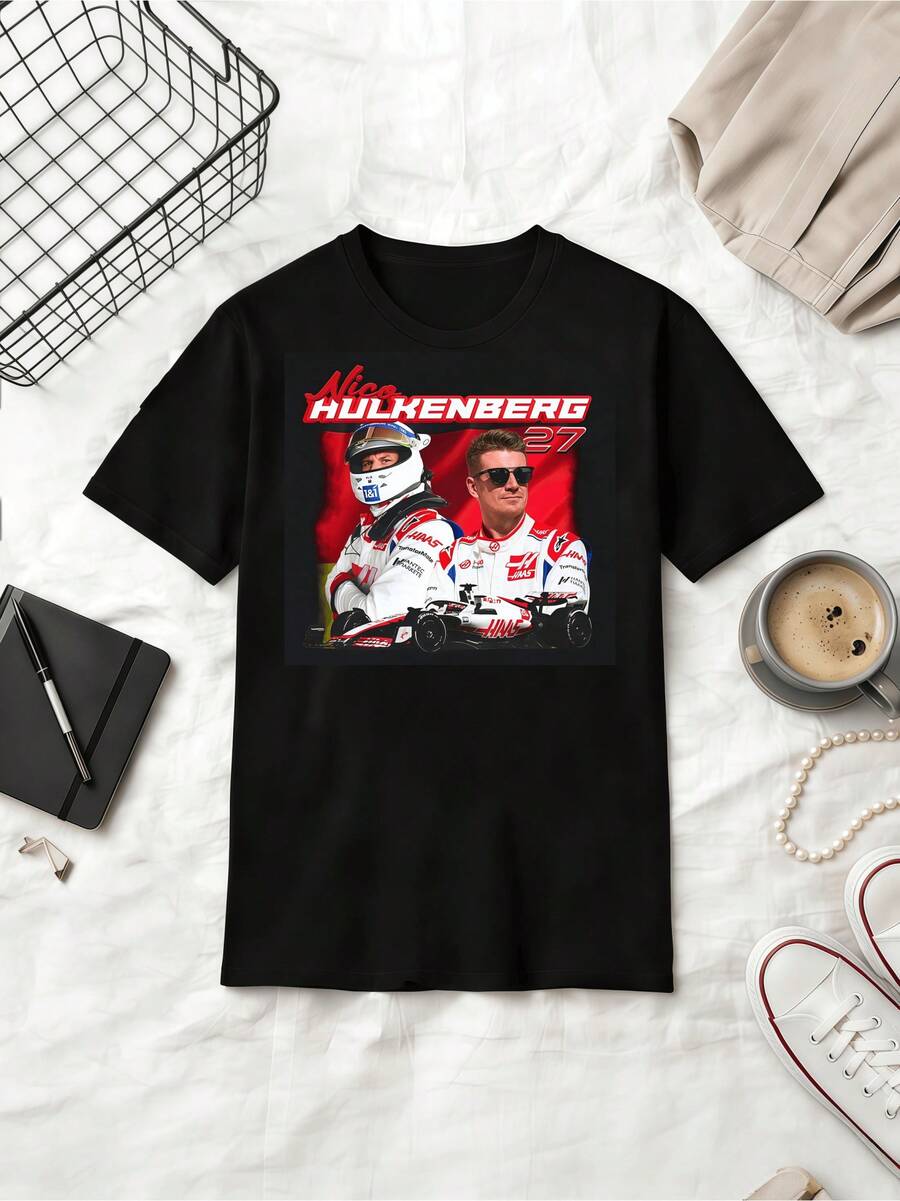 F1-föraren Nico Hülkenberg Haas Team Retrostil Bomulls-T-shirt - Svart - Visa 1