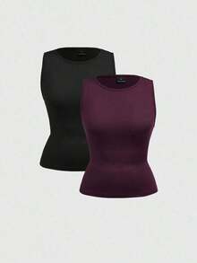 2 piezas Camisa sin espalda con lazo y cuello redondo sin mangas para mujer, Top estilo Y2K, adecuado para ir al trabajo, salidas, vacaciones, Paquete de 2 tops sin mangas para mujer, Top sin mangas para mujer, Conjunto de 2 piezas para mujer, Blus - Multicolor - Ver 9