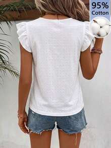 Frenchy Camiseta con cuello redondo y adorno de encaje con volantes y bordado de ojal - Multicolor - Ver 2