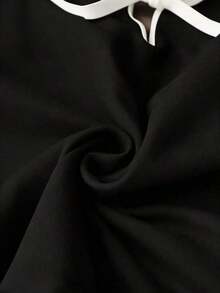 Top de tirantes con lazo y ribete de lechuga en contraste, elegante y ajustado, top para salir para mujeres, apto para el estilo del milenio - Negro - Ver 3