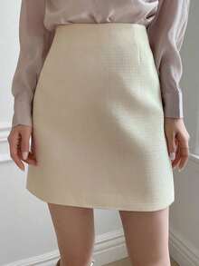 Falda casual minimalista de unicolor para mujer - Beis - Ver 1