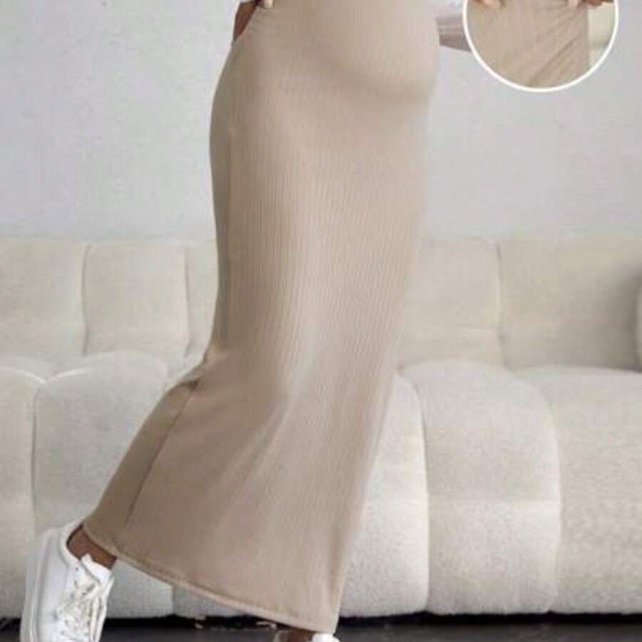 Maternity Adjustable Waist Solid Maxi Skirt - Albaricoque - Ver 1