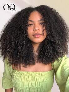 OQ Peluca de encaje frontal de cabello humano rizado asiático de 18-30 pulgadas con densidad del 200%, línea del cabello previamente recortada, color negro natural, fácil de usar para principiantes, sin necesidad de pegamento, liviana y cómoda para uso diario - S1 - Ver 4