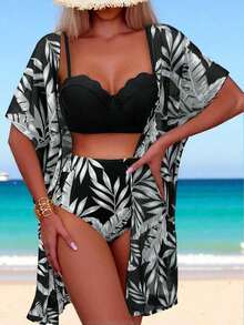 Swim Lushoire Tankini con estampado de plantas - Blanco y Negro - Ver 10