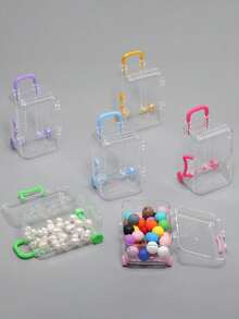 Transparent Cosmetic Brush Holder Bag, Portable Divided Drawer Jewelry Storage Box, Mini Suitcase Shaped Makeup Sponge Case (Random Color) - Multicolor - View 10