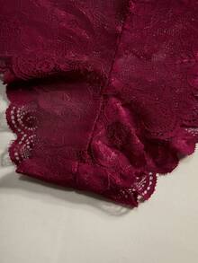 CELILIN French 3D Jacquard Lace Bra & Panty Set, Wireless Bra With Adjustable Straps, 2pcs - Red - View 6