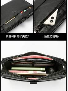 大号男士长款真皮手拿包，旅行护照商务手机皮套，信用卡夹，商务休闲防盗密码锁手提包 - 黑色 - 查看 7