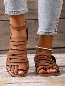 Women's Fashion Versatile Soft Bottom Non-Slip Flat Sandals, New Summer Toe-Ring Buckle Design Roman Shoes, Open Toe Breathable Lightweight Casual Slippers - Brown - View 6