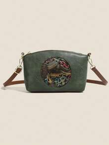 PU Material Women's Crossbody Bag, Retro Auspicious Elephant Retro Pattern Shoulder Bag. Adjustable Strap Can Be Worn As Shoulder Bag. Zipper Design At Back To Separate Storage For Phone, Keys, Lipstick, Tissues Etc. Suitable For Commuting And Shopping, Small Size With Large Capacity - Multicolor - View 6