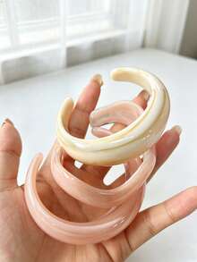 3pcs/1pc Vintage Elegant Casual Resin Bangle Bracelet, Beige & Pink, Suitable For Women's Daily Casual, Party, Spring/Summer Beach Travel, Holiday Gift, 2026 New Arrival - Multicolor - View 3