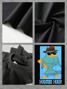Cartoon Duck Wearing Sunglasses And A Hat, Exuding Confidence And Humor With The Phrase "Macho Man," Highlighting A Fun Spirit And Ideal For Women With Attitude. A Comfortable And Modern Casual Women's T-Shirt For Everyday Wear. - 黑色 - 查看 4