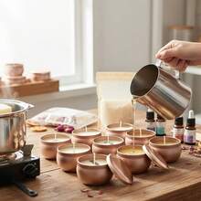 52pcs Rose Golden Candle Jar Making Set | 2.2 Oz Round Iron Empty Candle Jars, Portable, Suitable For Various Craft Projects And Special Occasions, Includes 8 Jars, 8 Wick Holders, 16 Wicks, 20 Sticker Sheets, Reusable - 52pcs/set - View 3