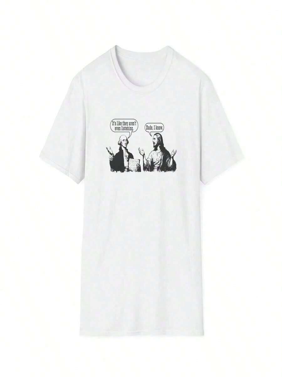 Camiseta de Moda Política Cristiana de Jesús y George Washington, Estilo Y2K, Popular, con Estampado de Letras, Manga Corta, Cuello Redondo, Casual, Estilo Urbano Vintage, Unisex, Holgada, de Algodón, Manga Corta, Cuello Redondo, Blusas para Mujer. blusas.blusas casuales para dama. - Blanco - Ver 1