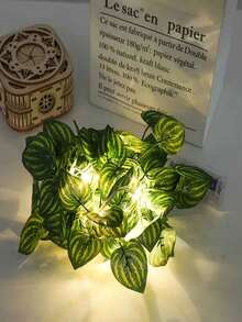 1件 2M/5M/10M 綠色人造常春藤葉藤蔓附銅線LED燈串，電池供電，適用於房間、臥室、院子裝飾，營造春季節慶氛圍 - 暖光 - 查看 11