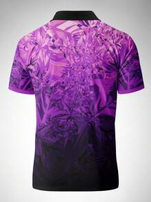 Men's Gradient Botanical Print Short Sleeve Casual Commuter Polo Shirt - Multicolor - View 3