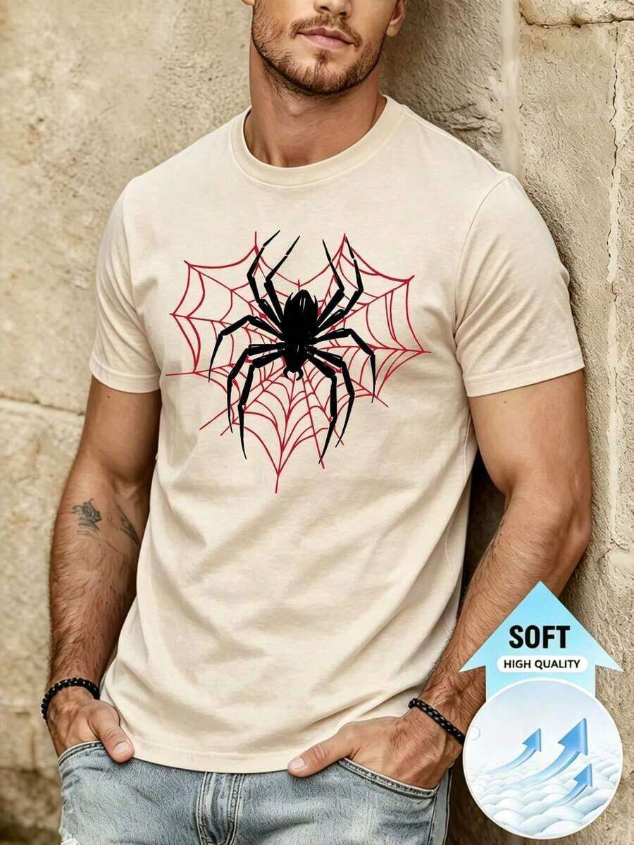 1pc Casual Men's Short Sleeve T-Shirt, Versatile Sweater, Round Neck T-Shirt, Men's Top, 100% Cotton - 杏 - 查看 1