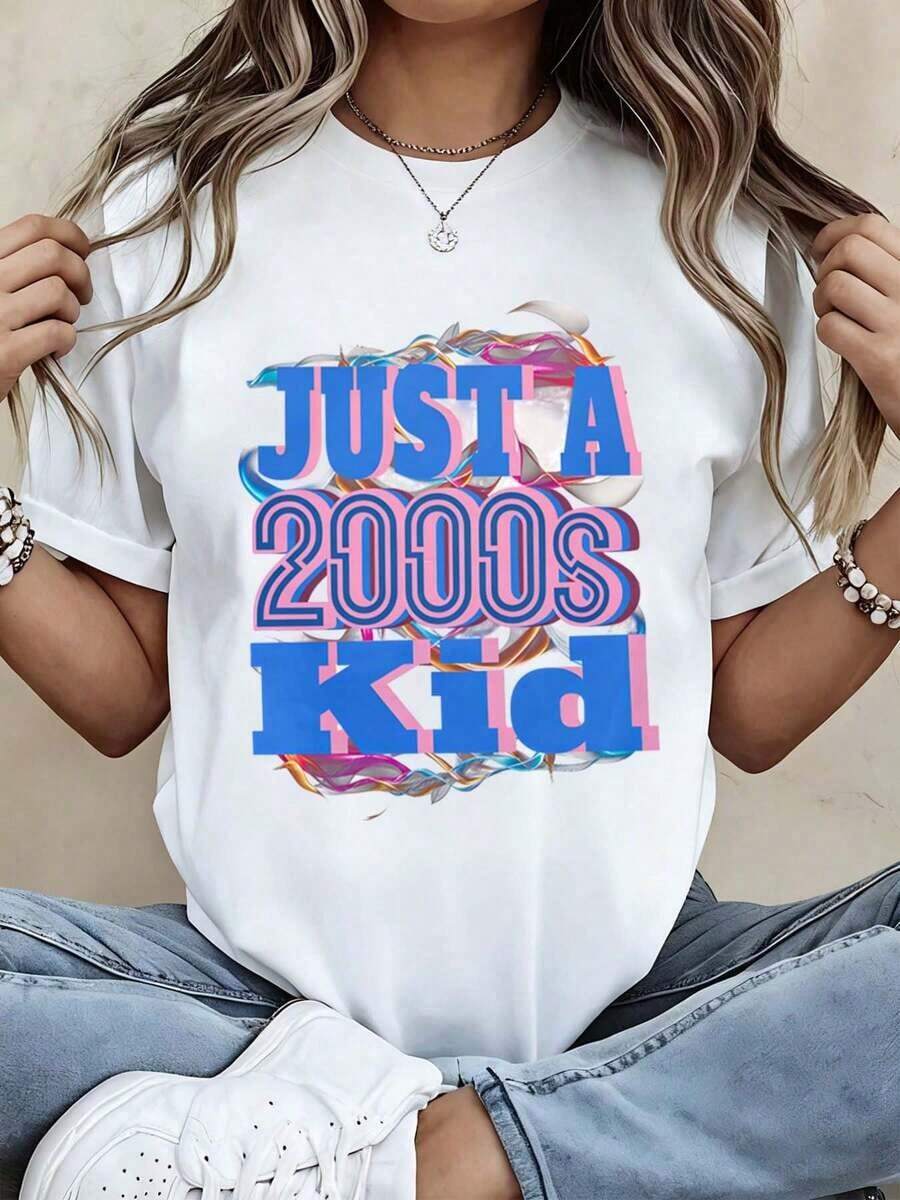 Camiseta de Mujer Estilo Años 2000, Camiseta Gráfica Retro Y2K, Top Unisex de Estilo Nostálgico de los Años 2000, Camiseta de Moda Vintage de Cultura Pop, Ropa Casual de Verano para Adolescentes y Adultos - Blanco - Ver 1