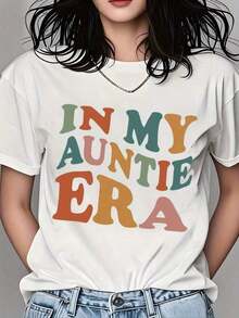Camiseta de mujer100% Algodón En Mi Era de Tía Camiseta Divertida Retro Gráfica para Mujeres Top Casual de Verano para Estilo Regalo de Moda para Tías y Sobrinas 180g suaveCómoda y ligera - Blanco - Ver 9