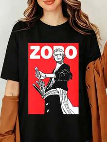 RORONOA ZORO ONES PIECES Anime Graphic T-Shirt, Manga Portrait Japanese Streetwear, Luffys Crew Swordsman Fans Merch Unisex, Roronoa Zoro Samurai Manga Shirt, Straw Hat Pirates, Sanji, Mugiwara, Japanese T-Shirt - Black - View 6