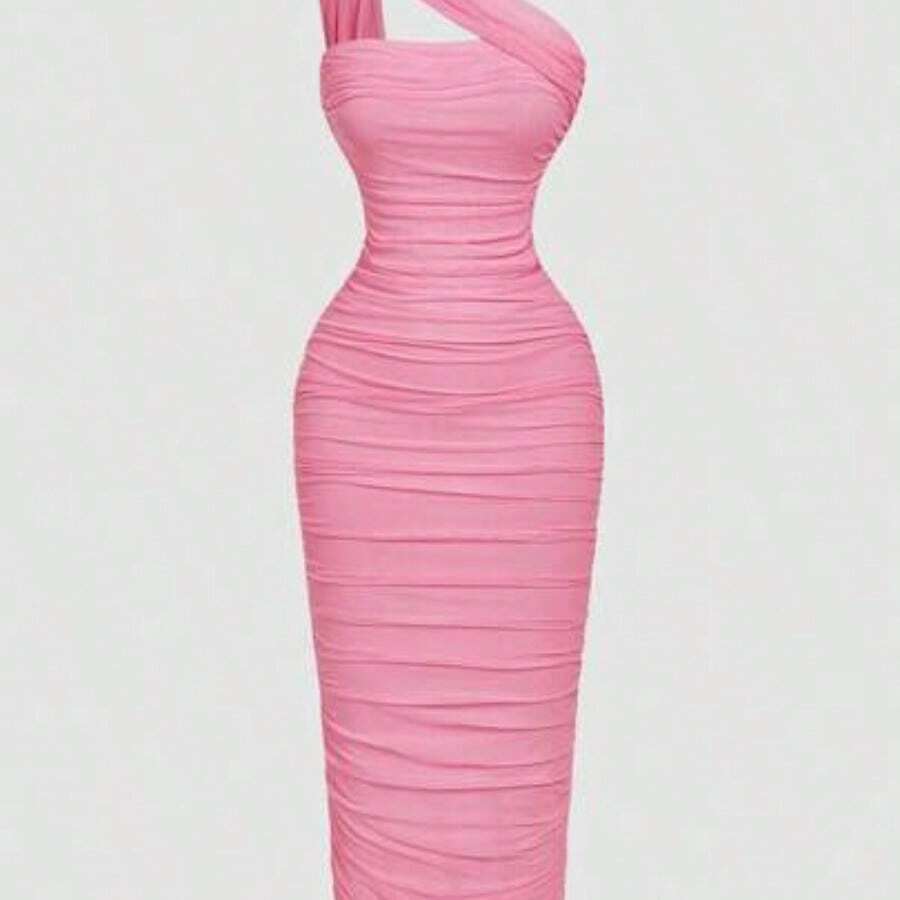MOD Women's Floral Print Asymmetric Ruched Sleeveless Dress,Tea Party Dress,Spring/Summer Outfits,Carnival Costume,Party Dress,Wedding Guest Dress For Women,Dinner Dress,Prom Dress,Birthday Dress,Summer Dress,Party Dress,One Shoulder Dresses,Floral Wedding Guest Dress - Rosa - Ver 1