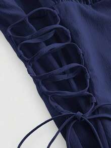 Vestido de tirantes unicolor pecho con fruncido con cordón lateral - Azul Marino - Ver 4