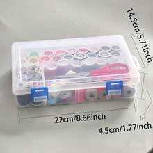 Kit de costura portátil con caja de plástico transparente, hilos, tijeras y agujas para el hogar y viajes - Multicolor - Ver 2