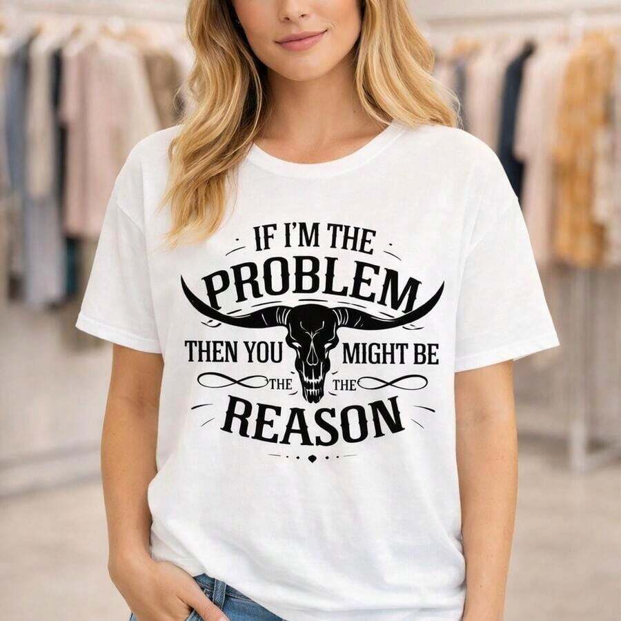 Women's Plus Size Cotton T-Shirt, M-5XL, Graphic Print "If I'm The Problem, Then You Could Be The Reason", Short Sleeve, Casual Loose Fit, Crew Neck, Soft And Comfortable T-Shirt For Everyday Wear, Black - 白色 - 查看 1
