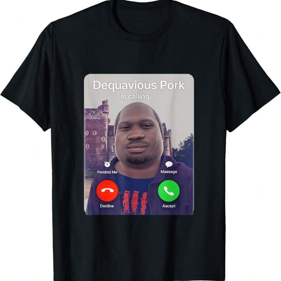 Dequavious Pork Unhinged Funny Gen Z Meme Brainrot Raunchy T-Shirt - Black - View 1