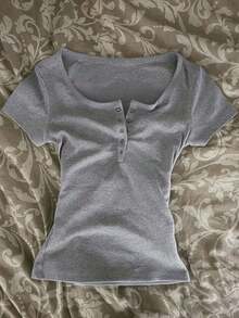 Camiseta de manga corta con dobladillo de encaje 2 en 1 para mujer - Multicolor 2 - Ver 3