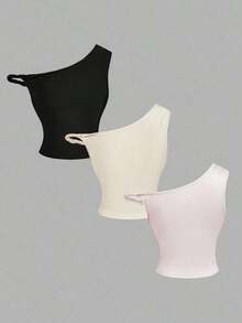 Blusa corta y ajustada de estilo elegante y vacacional, con cuello asimétrico y estampado jacquard de unicolor, para el verano - Multicolor - Ver 2