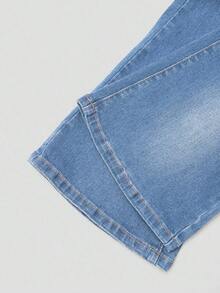 Explorewe Jeans de mezclilla estilo Y2K versátiles lavados y desgastados con pierna acampanada y elásticos para niñas adolescentes - Azul lavado medio 4 - Ver 3