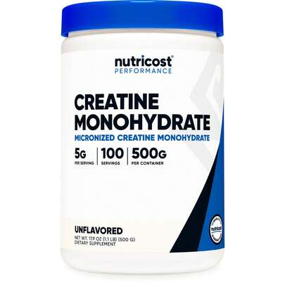 Nutricost Creatina Monohidrato Micronizada en Polvo 500G, 5000mg por Porción (5g) - 100 Porciones, 17.9 Onzas