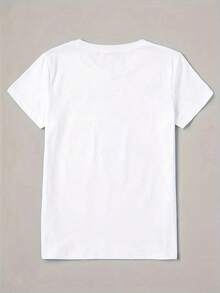 Camiseta casual para mujer con estampado de acuarela de mariposas y corazones, ideal para fiestas de playa en verano, cuello redondo, mangas cortas, estilo de moda para vacaciones. - Blanco - Ver 2