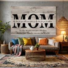 Enmarcado  de pared en lienzo enmarcado [2D plano] - "Mamá" con mensaje conmovedor, diseño con  de  rústica, regalo perfecto para el Día de la Madre para la decoración de la sala de estar, el dormitorio o la oficina en casa, material de poliéster, ideal para la decoración de la habitación, regalo para el Día de la Madre | Arte con mensaje conmovedor | Lienzo de poliéster,  en lienzo, 2D plano, perfecto para la decoración de la habitación - Enmarcado - Ver 7